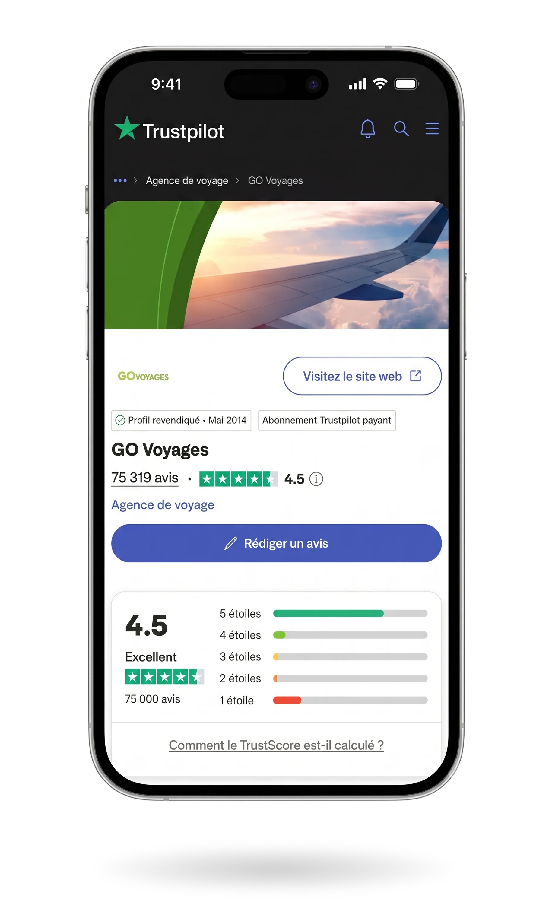 Maquette de l'application Trustpilot