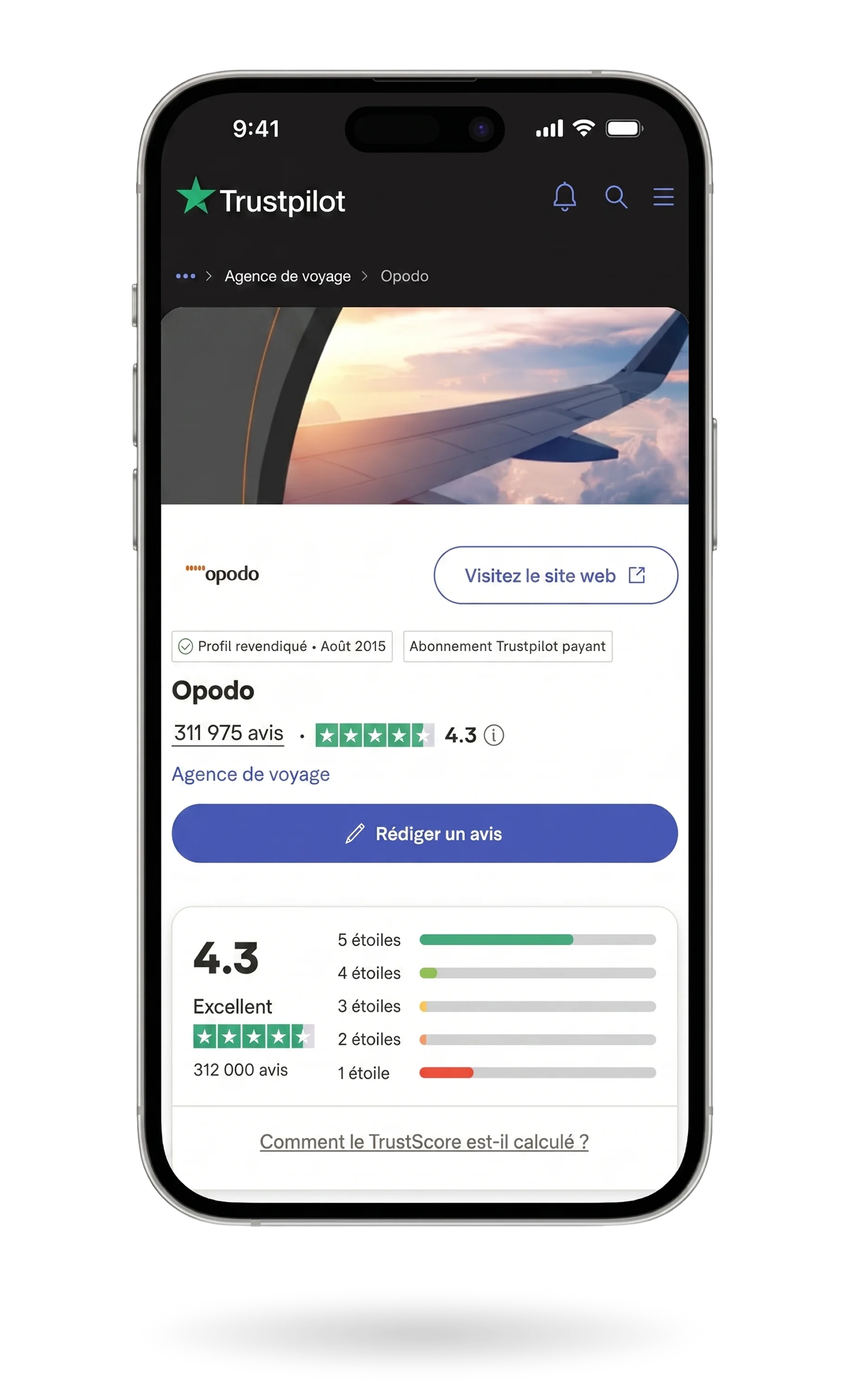 Représentation de l'application Trustpilot